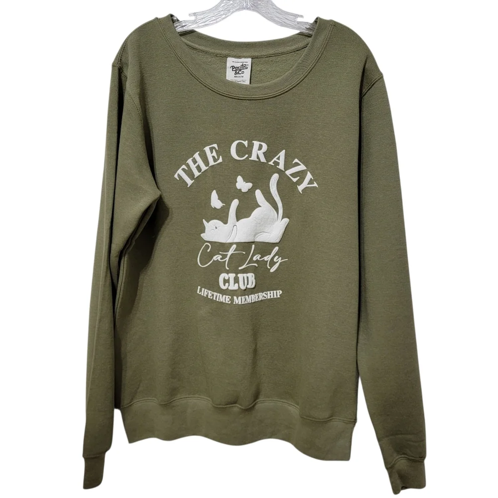 Pacific & Co | Crazy Cat Lady Club Sweatshirt in Willow Green - Picture 1 of 6